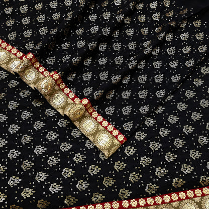 Indian Vintage Heavy Sari Black Pure Georgette Silk Hand Beaded Sarees Craft Fabric 5Yd Soft Ethnic Wedding Sarees