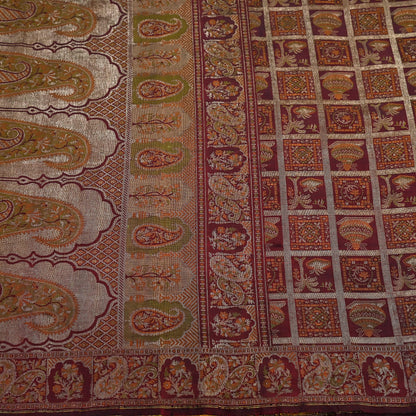 Vintage Maroon Pure Silk Saree Handwoven Indian Banarasi Fabric 5Yd Woven Zari Wedding Sari Soft Ethnic Dressmaking Craft Material