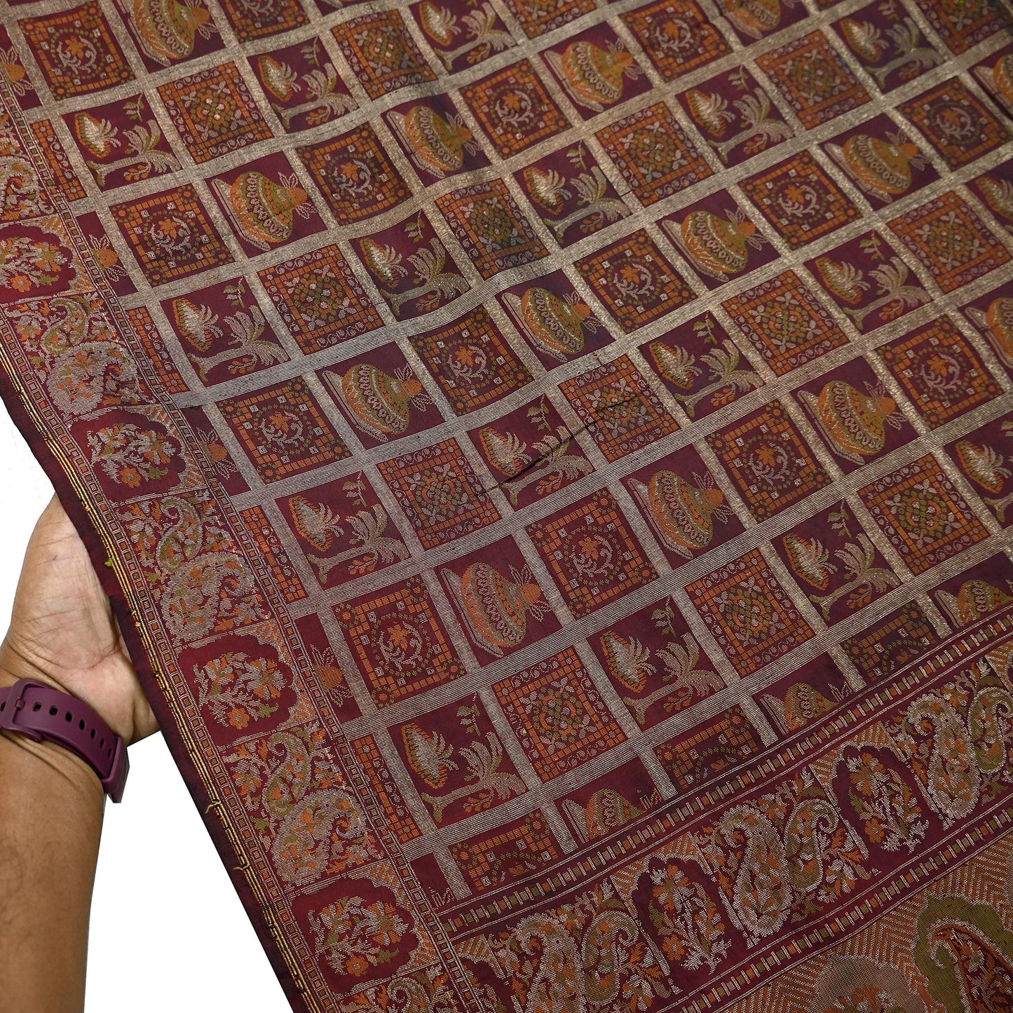 Vintage Maroon Pure Silk Saree Handwoven Indian Banarasi Fabric 5Yd Woven Zari Wedding Sari Soft Ethnic Dressmaking Craft Material