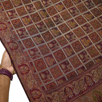 Vintage Maroon Pure Silk Saree Handwoven Indian Banarasi Fabric 5Yd Woven Zari Wedding Sari Soft Ethnic Dressmaking Craft Material