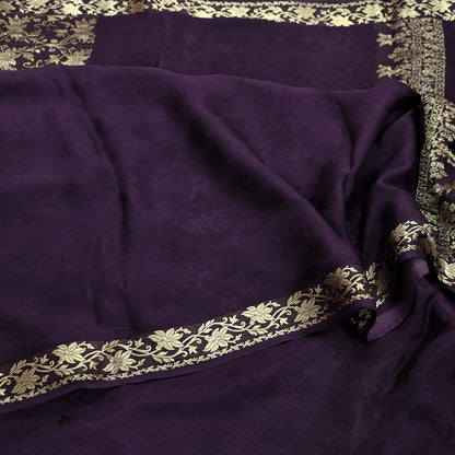 Vintage Purple Pure Silk Saree Handwoven Banarasi Sari 5Yd Zari Woven Indian Fabric Wedding Wear Dressmaking Textile Craft