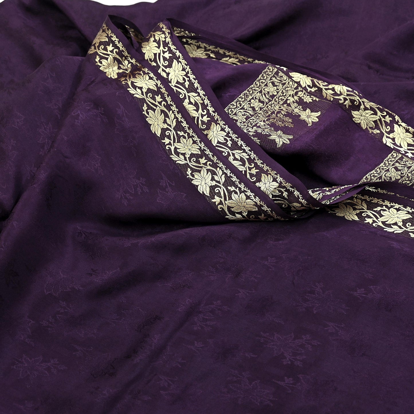 Vintage Purple Pure Silk Saree Handwoven Banarasi Sari 5Yd Zari Woven Indian Fabric Wedding Wear Dressmaking Textile Craft