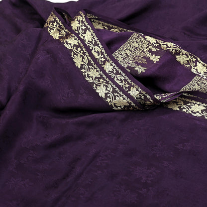 Vintage Purple Pure Silk Saree Handwoven Banarasi Sari 5Yd Zari Woven Indian Fabric Wedding Wear Dressmaking Textile Craft