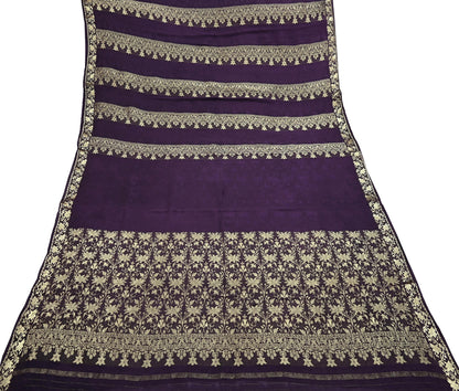 Vintage Purple Pure Silk Saree Handwoven Banarasi Sari 5Yd Zari Woven Indian Fabric Wedding Wear Dressmaking Textile Craft