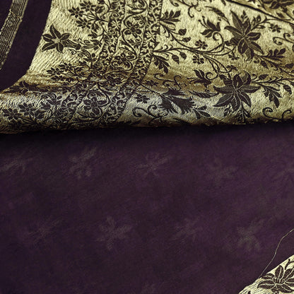 Vintage Purple Pure Silk Saree Handwoven Banarasi Sari 5Yd Zari Woven Indian Fabric Wedding Wear Dressmaking Textile Craft