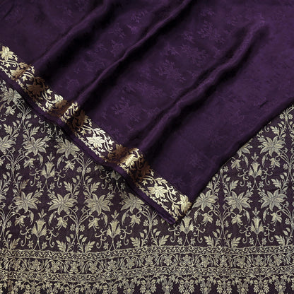 Vintage Purple Pure Silk Saree Handwoven Banarasi Sari 5Yd Zari Woven Indian Fabric Wedding Wear Dressmaking Textile Craft