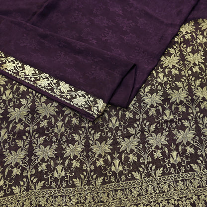 Vintage Purple Pure Silk Saree Handwoven Banarasi Sari 5Yd Zari Woven Indian Fabric Wedding Wear Dressmaking Textile Craft