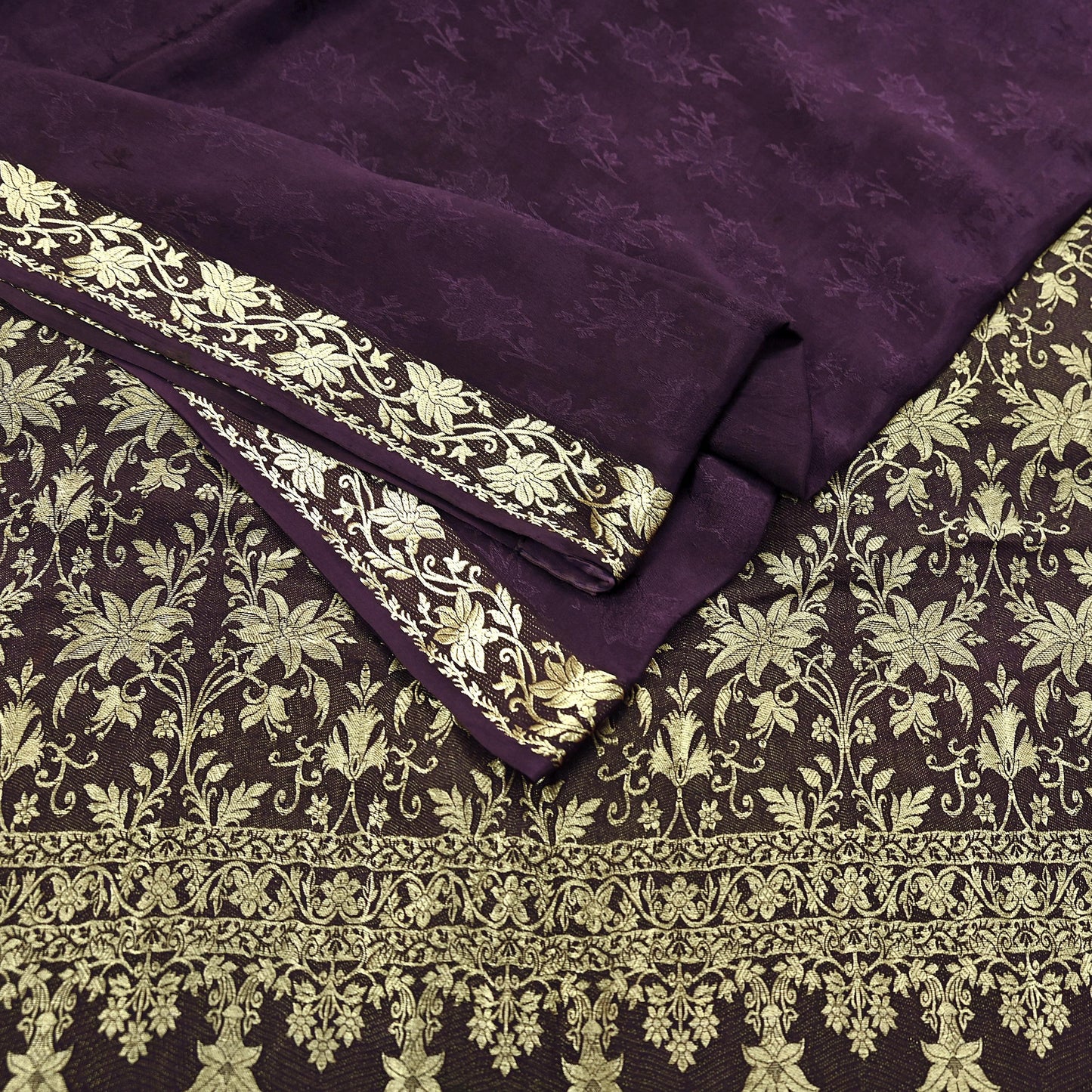 Vintage Purple Pure Silk Saree Handwoven Banarasi Sari 5Yd Zari Woven Indian Fabric Wedding Wear Dressmaking Textile Craft