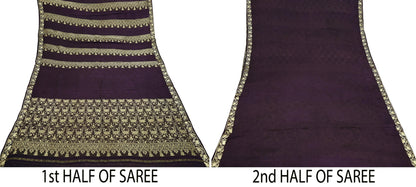 Vintage Purple Pure Silk Saree Handwoven Banarasi Sari 5Yd Zari Woven Indian Fabric Wedding Wear Dressmaking Textile Craft