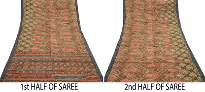 Vintage Green Woolen Printed Saree 5Yd Soft Pure Wool Woven Sari Fabric Warm Craft Material Winter Wrap Boho Indian Textile Christmas Gift