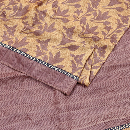 Vintage Brown Beige Pure Khadi Silk Saree 5Yd Handloom Printed Sari Fabric Pure Silk Boho Textile Eco Friendly Dressmaking Christmas Gift