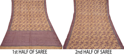Vintage Brown Beige Pure Khadi Silk Saree 5Yd Handloom Printed Sari Fabric Pure Silk Boho Textile Eco Friendly Dressmaking Christmas Gift