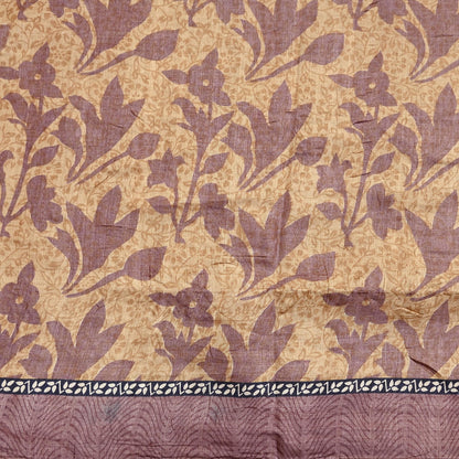 Vintage Brown Beige Pure Khadi Silk Saree 5Yd Handloom Printed Sari Fabric Pure Silk Boho Textile Eco Friendly Dressmaking Christmas Gift