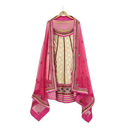 Indian Designer Bridal Lehenga Abu Jani Set Heavy Embroidered Chanderi Cotton Net Dupatta Preowned Wedding Couture Outfit Christmas Gift