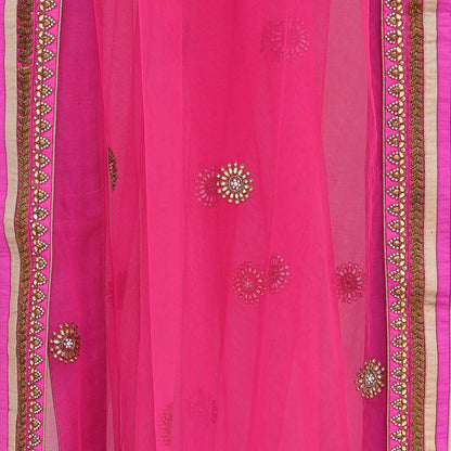 Indian Designer Abu Jani Dupatta Rani Pink Net Mesh Hand Embroidered Zardozi Dabka Bridal Veil Preowned Heavy Scarf