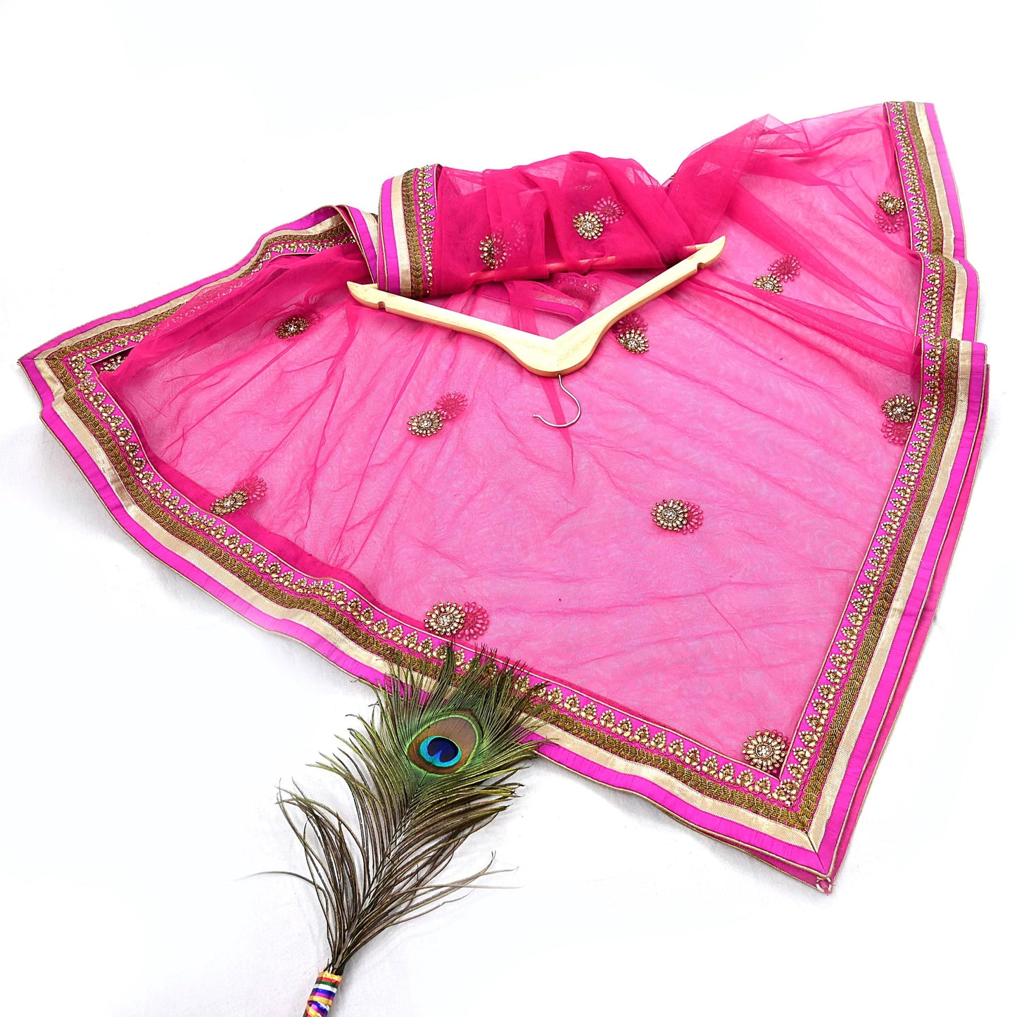 Indian Designer Abu Jani Dupatta Rani Pink Net Mesh Hand Embroidered Zardozi Dabka Bridal Veil Preowned Heavy Scarf