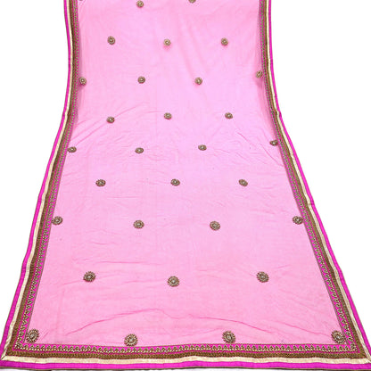 Indian Designer Abu Jani Dupatta Rani Pink Net Mesh Hand Embroidered Zardozi Dabka Bridal Veil Preowned Heavy Scarf