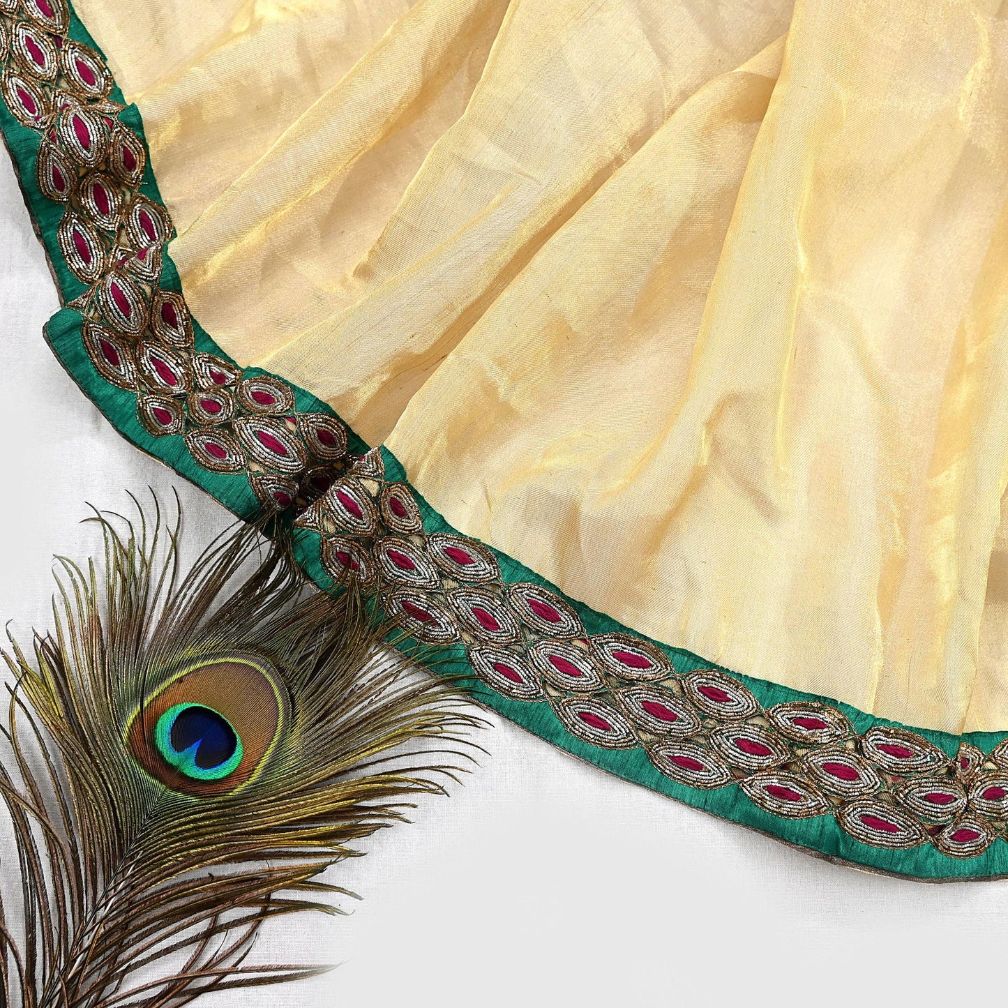 Indian Sabyasachi Bridal Lehenga Set Golden Multi Hand Embroidered Peacock Design Zardozi Dupatta Preowned Wedding Outfit