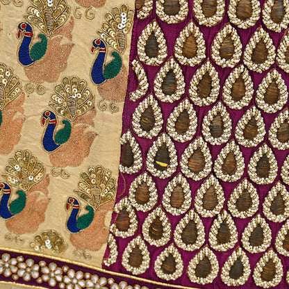 Indian Sabyasachi Bridal Lehenga Set Golden Multi Hand Embroidered Peacock Design Zardozi Dupatta Preowned Wedding Outfit