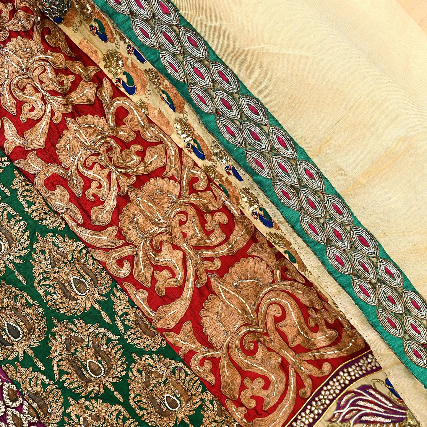 Indian Sabyasachi Bridal Lehenga Set Golden Multi Hand Embroidered Peacock Design Zardozi Dupatta Preowned Wedding Outfit