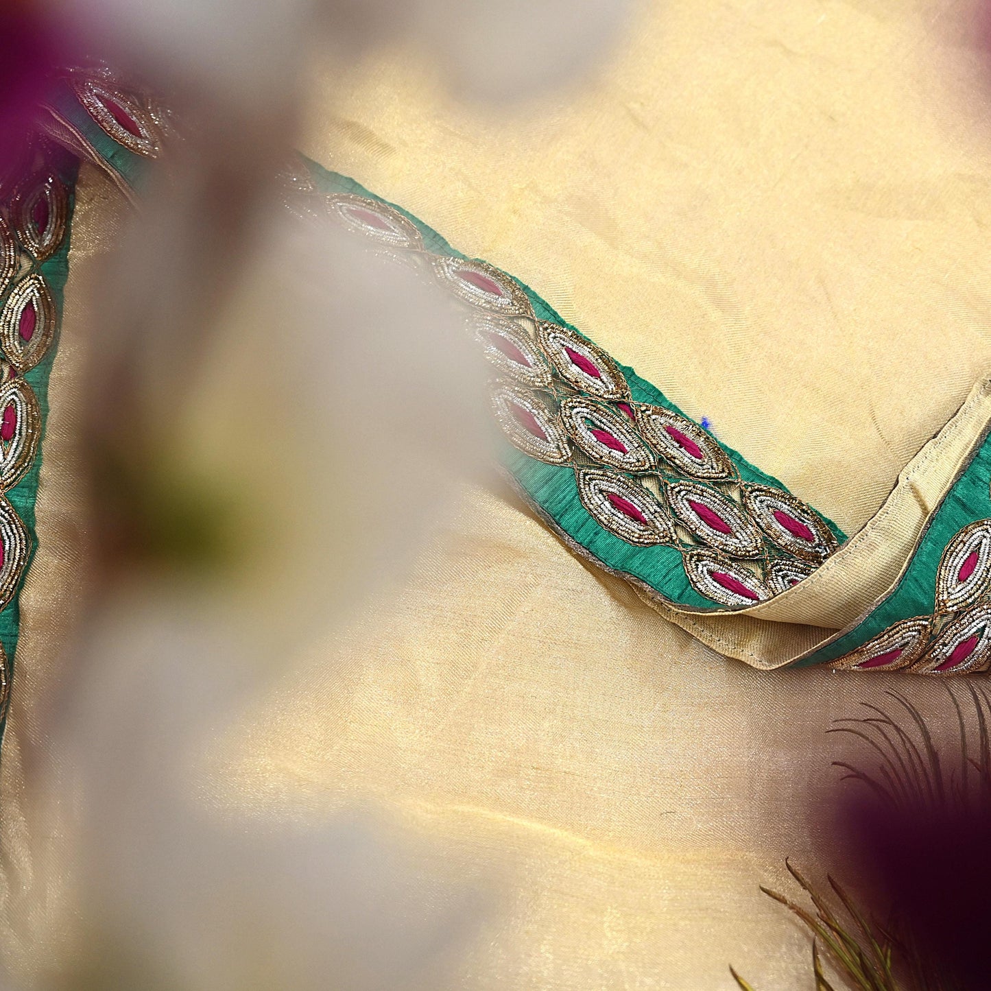 Indian Vintage Heavy Golden Dupatta Tissue Silk Long Stole Hand Embroidered Designer By Sabyasachi Veil Scarves Wedding/Bridal Wear