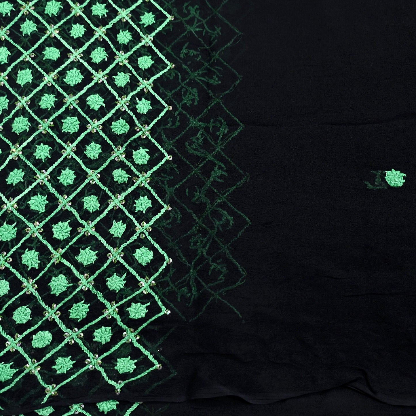 Indian Vintage Dupatta Black Long Stole Blend Georgette Hand Embroidered Stole Scarves Party wear