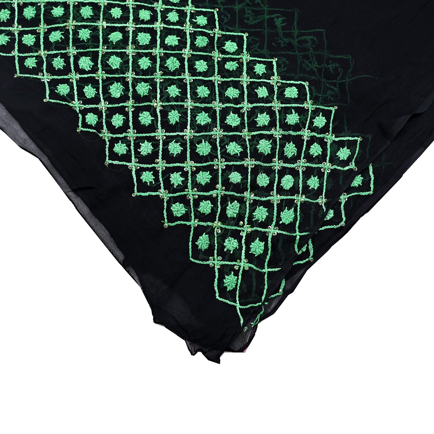 Indian Vintage Dupatta Black Long Stole Blend Georgette Hand Embroidered Stole Scarves Party wear