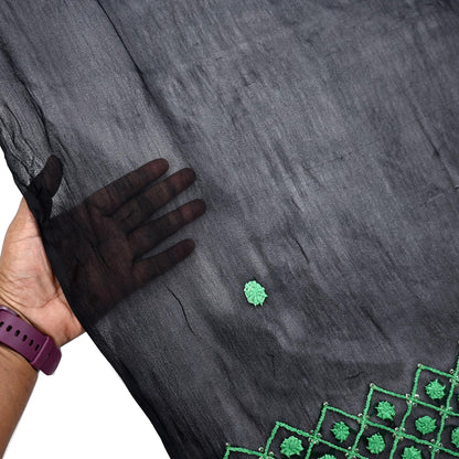 Indian Vintage Dupatta Black Long Stole Blend Georgette Hand Embroidered Stole Scarves Party wear