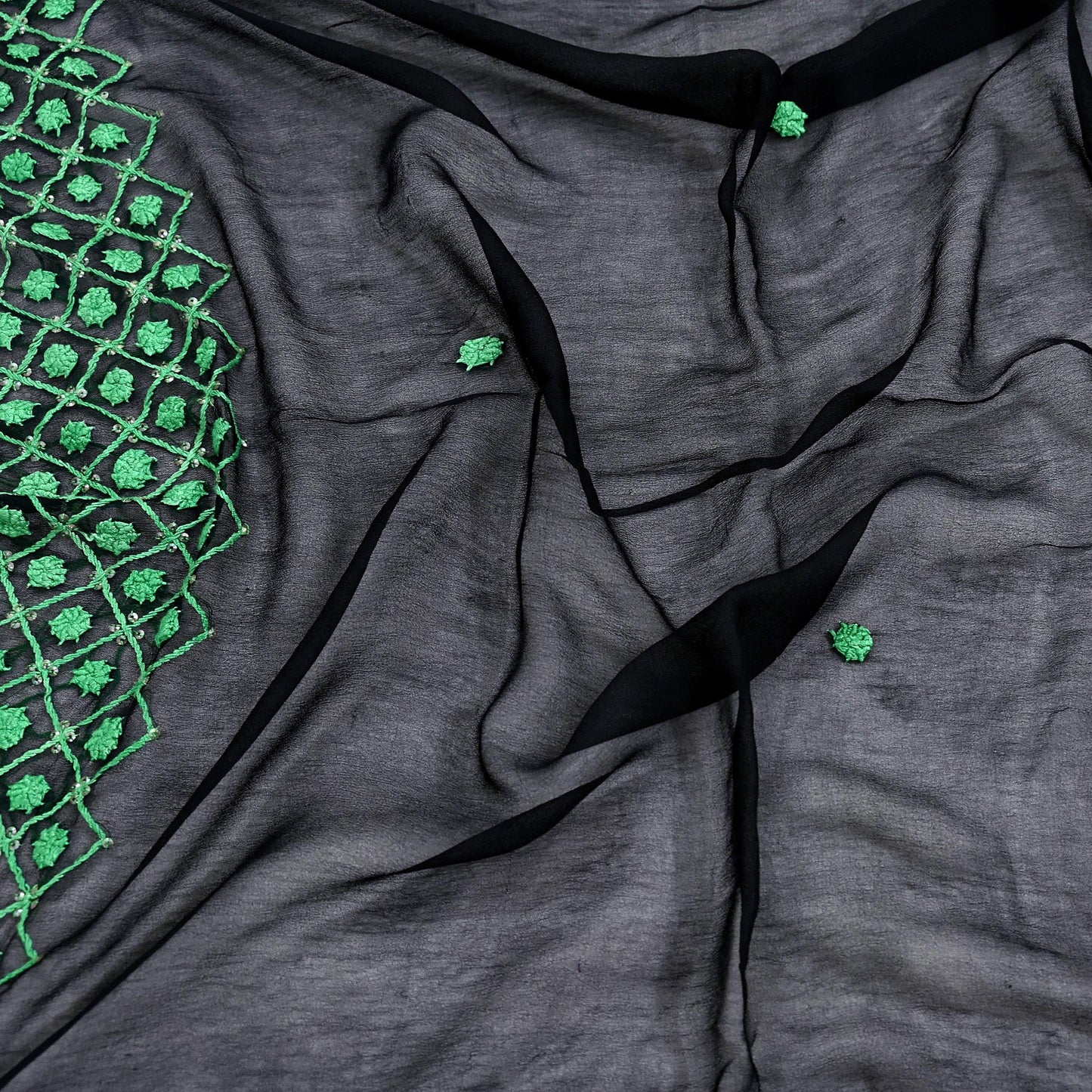 Indian Vintage Dupatta Black Long Stole Blend Georgette Hand Embroidered Stole Scarves Party wear