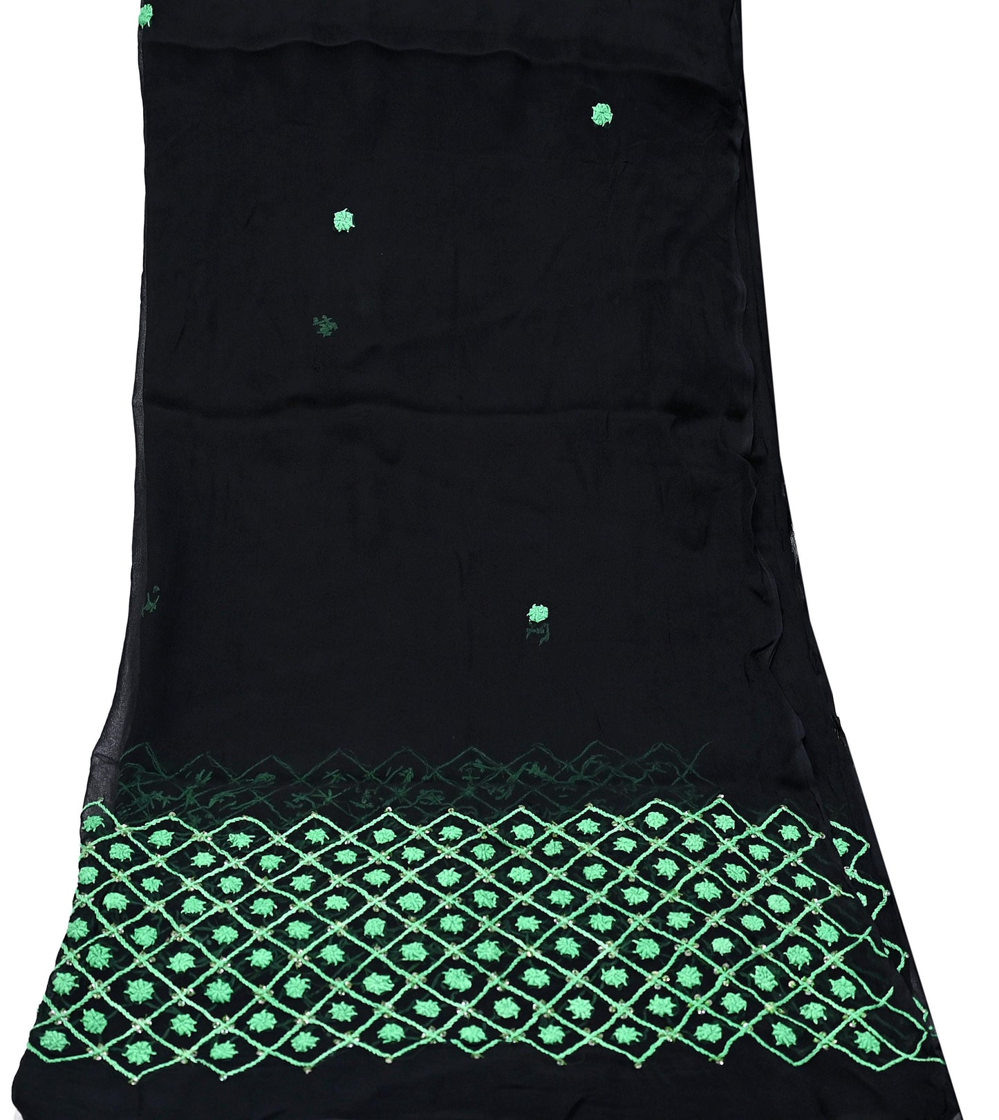 Indian Vintage Dupatta Black Long Stole Blend Georgette Hand Embroidered Stole Scarves Party wear