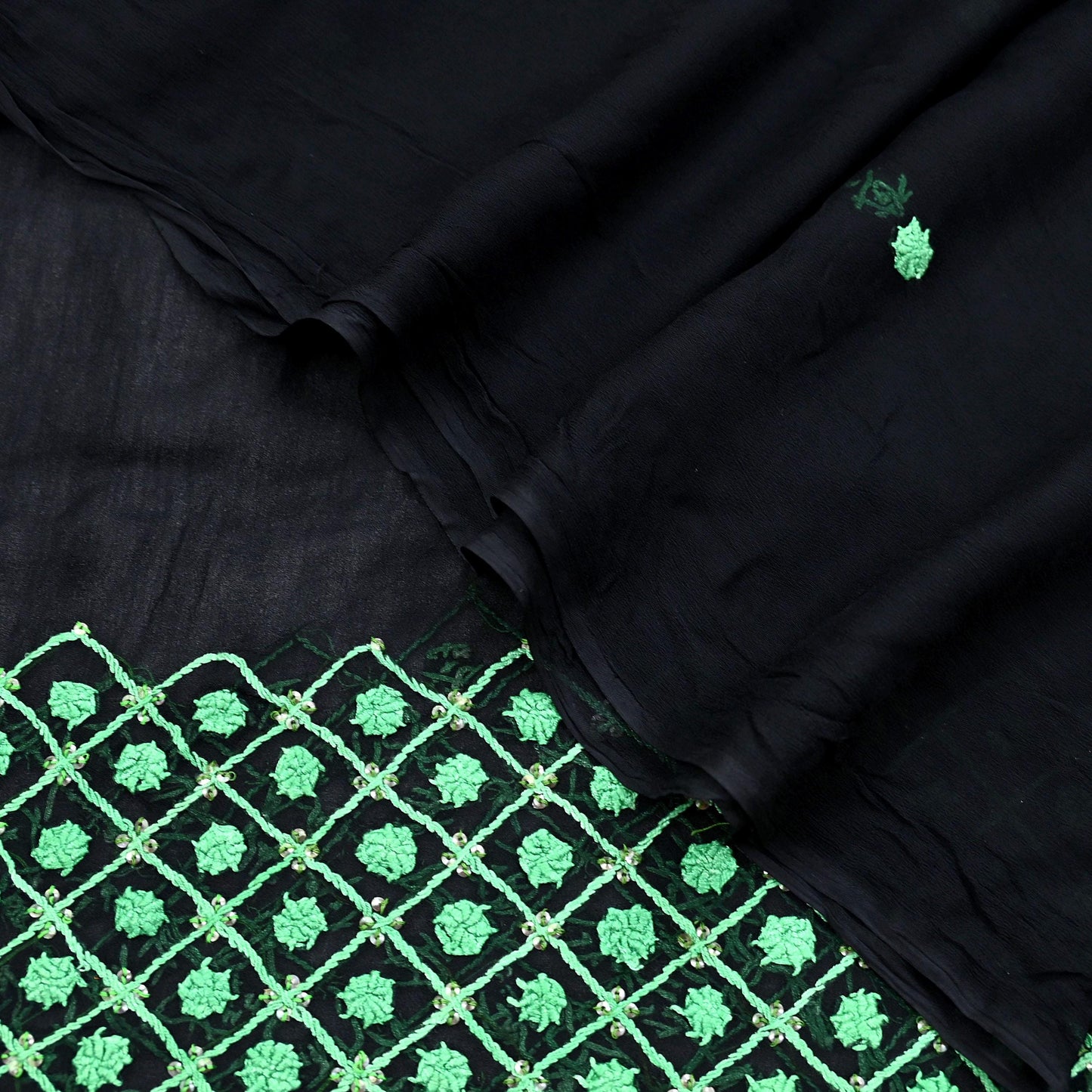 Indian Vintage Dupatta Black Long Stole Blend Georgette Hand Embroidered Stole Scarves Party wear