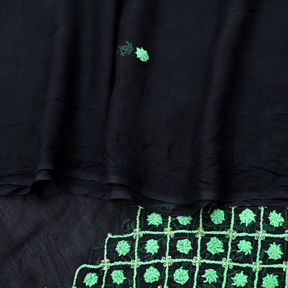 Indian Vintage Dupatta Black Long Stole Blend Georgette Hand Embroidered Stole Scarves Party wear