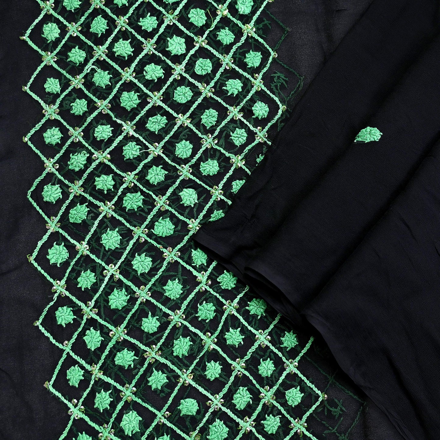 Indian Vintage Dupatta Black Long Stole Blend Georgette Hand Embroidered Stole Scarves Party wear