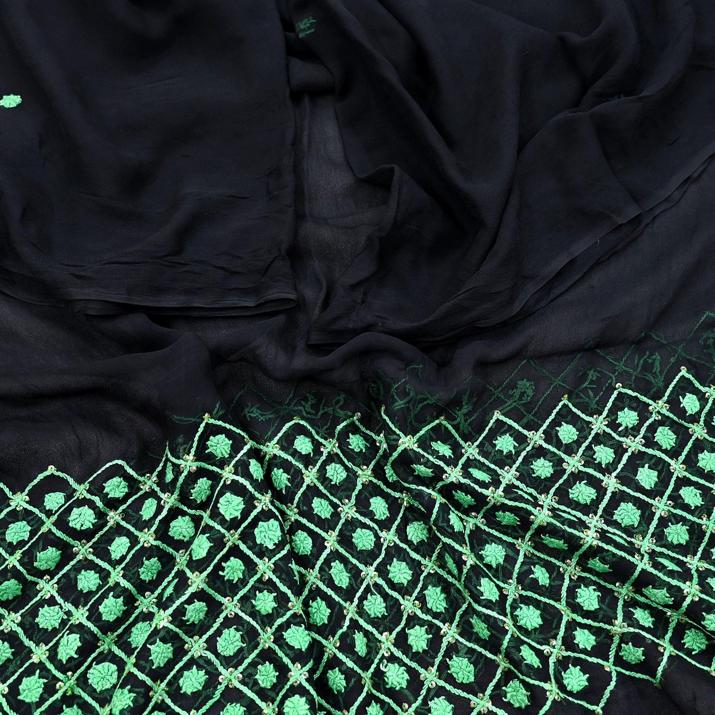 Indian Vintage Dupatta Black Long Stole Blend Georgette Hand Embroidered Stole Scarves Party wear