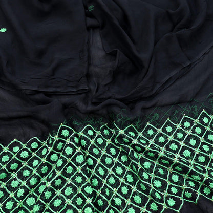 Indian Vintage Dupatta Black Long Stole Blend Georgette Hand Embroidered Stole Scarves Party wear