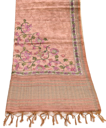 Indian Vintage Dupatta Peach & Brown Long Stole Artificial Silk Woven Printed Scarves Veil Scarf Wrap Soft Hijab Party wear veil Fringes