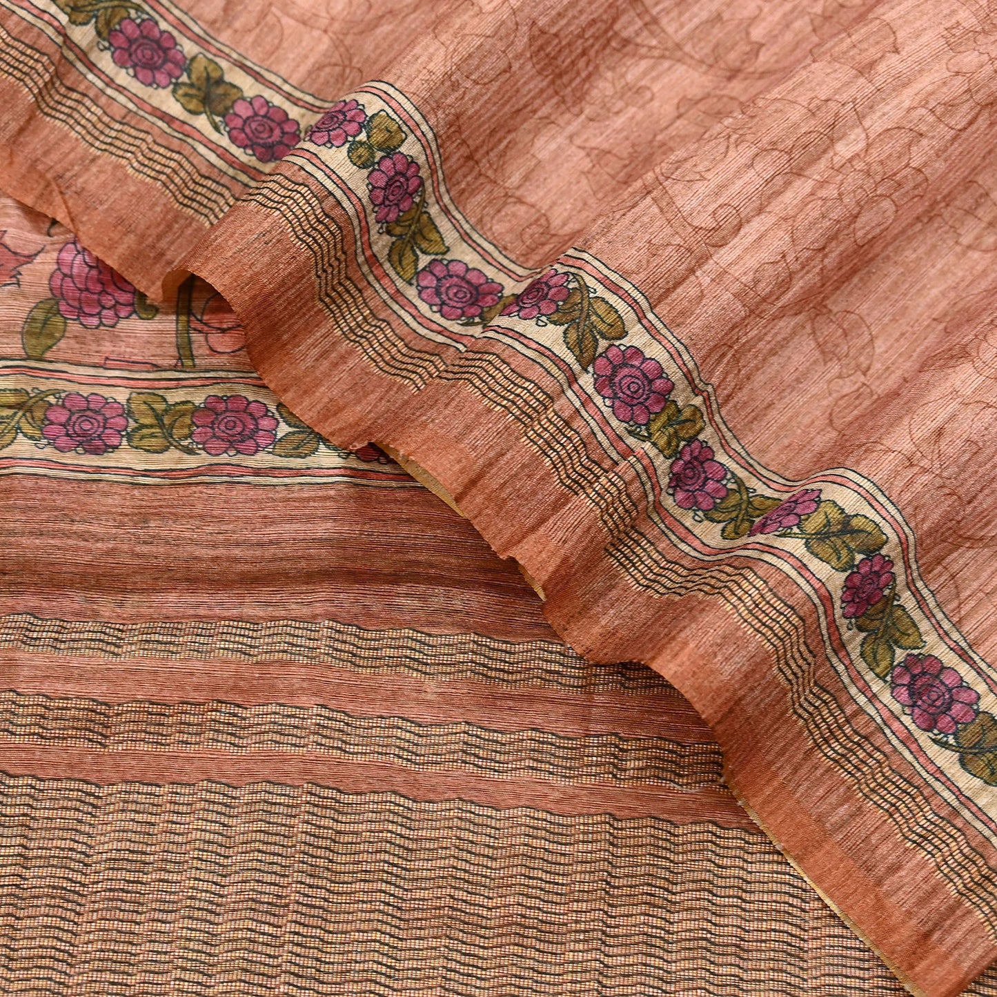 Indian Vintage Dupatta Peach & Brown Long Stole Artificial Silk Woven Printed Scarves Veil Scarf Wrap Soft Hijab Party wear veil Fringes