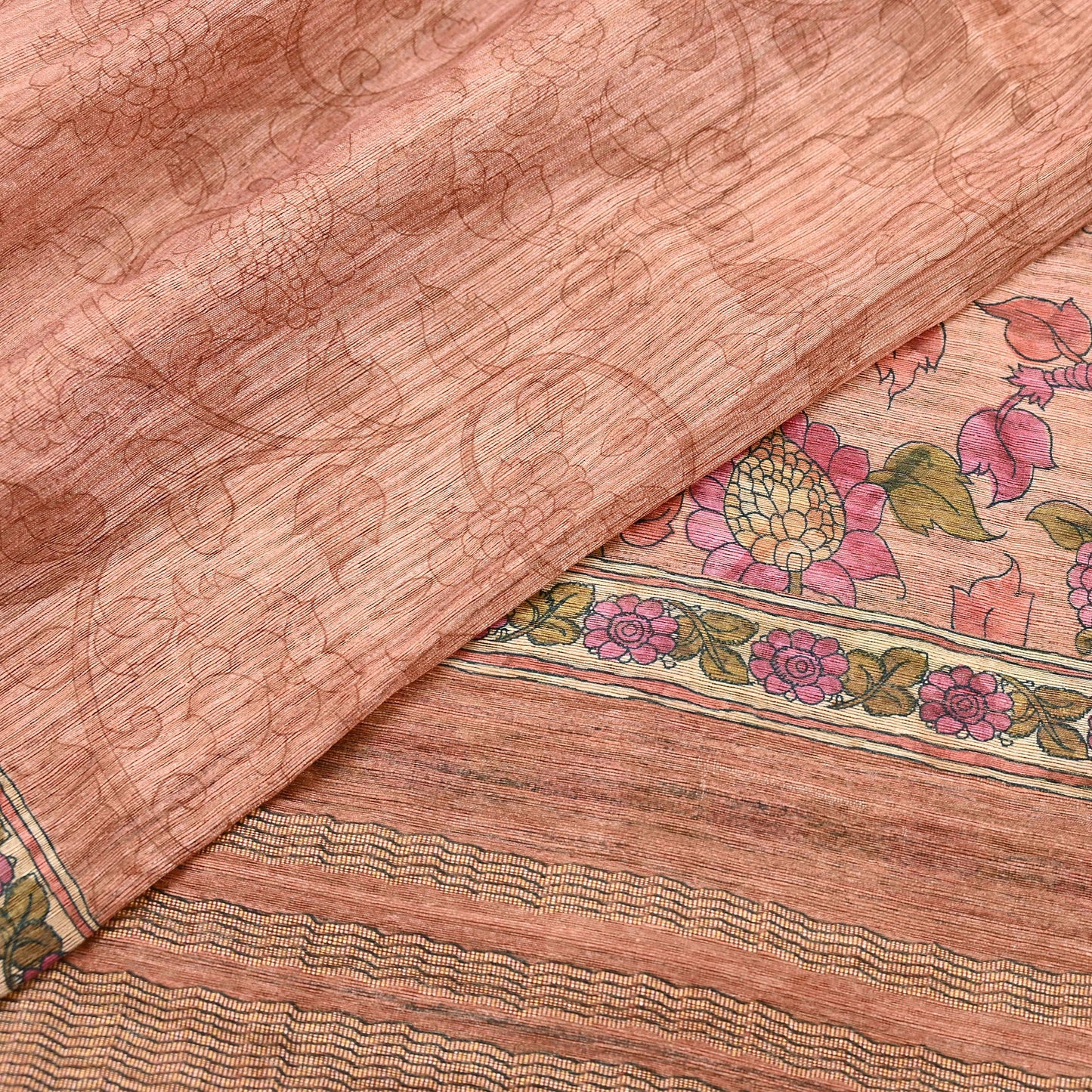 Indian Vintage Dupatta Peach & Brown Long Stole Artificial Silk Woven Printed Scarves Veil Scarf Wrap Soft Hijab Party wear veil Fringes