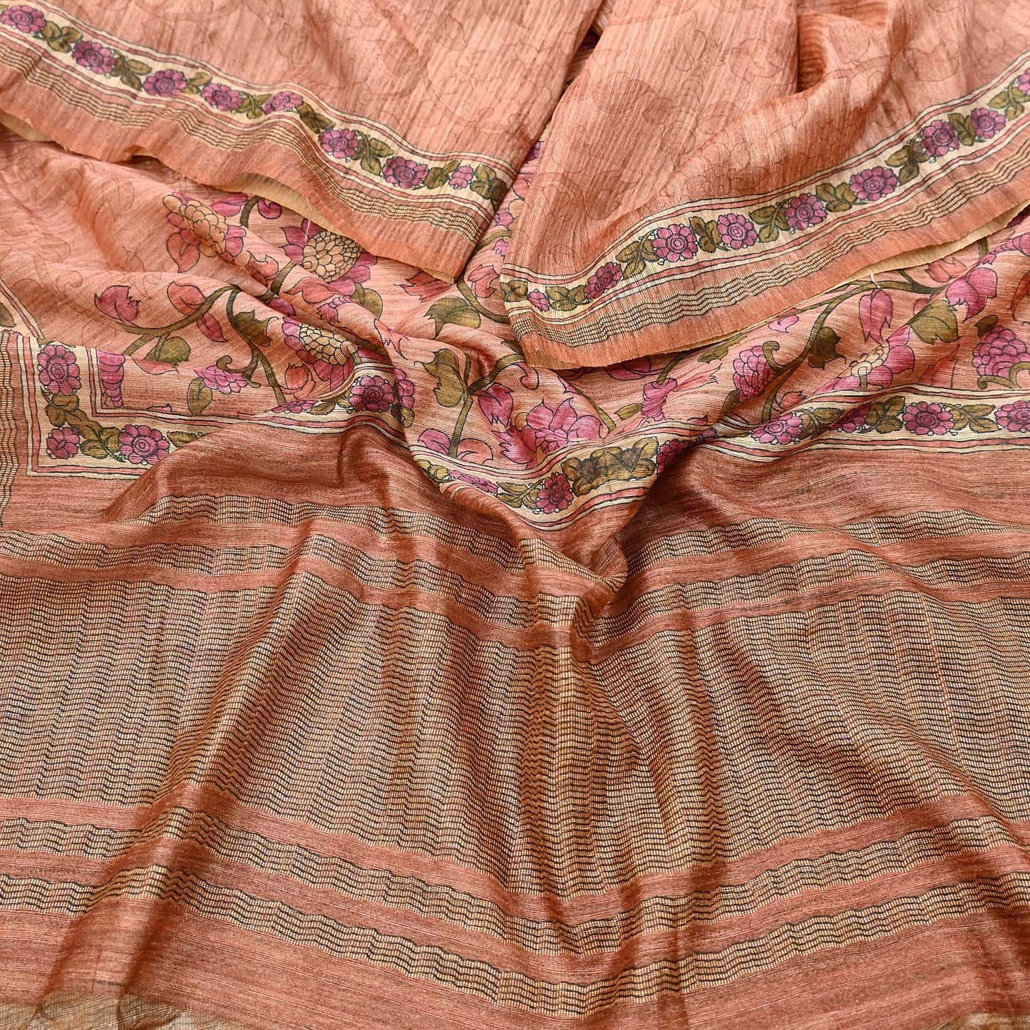 Indian Vintage Dupatta Peach & Brown Long Stole Artificial Silk Woven Printed Scarves Veil Scarf Wrap Soft Hijab Party wear veil Fringes