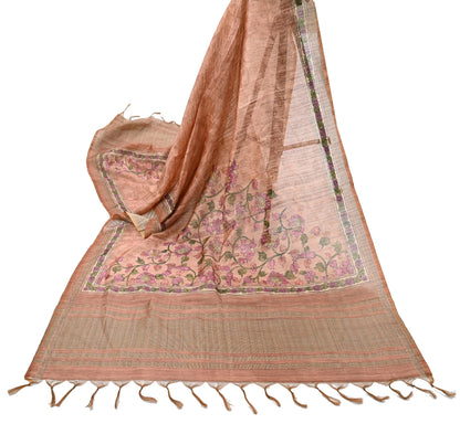 Indian Vintage Dupatta Peach & Brown Long Stole Artificial Silk Woven Printed Scarves Veil Scarf Wrap Soft Hijab Party wear veil Fringes
