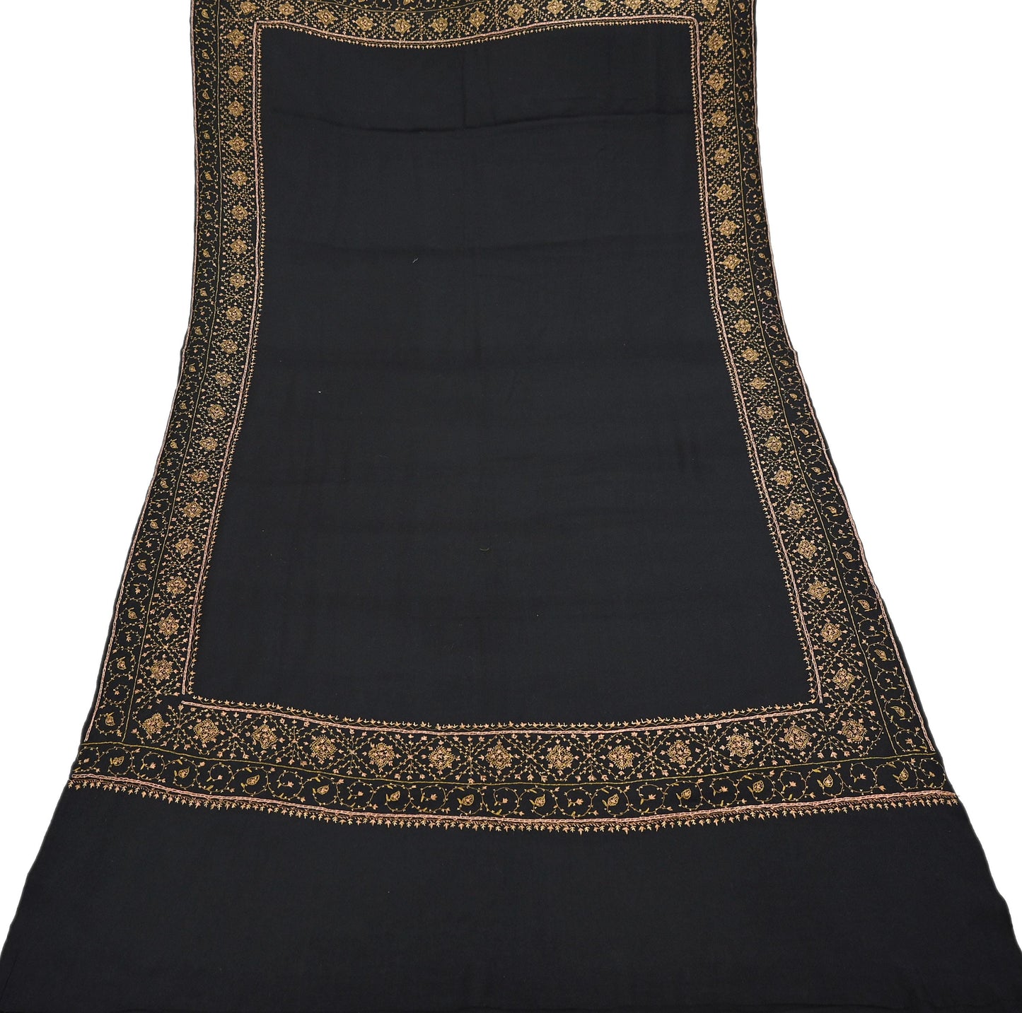 Indian Vintage Black Shawl Pure Woolen Handmade Suzani Long Throw Stole Warm Stole Floral Design Soft Soft Cozy