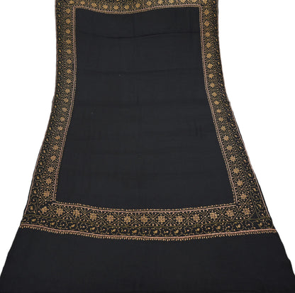 Indian Vintage Black Shawl Pure Woolen Handmade Suzani Long Throw Stole Warm Stole Floral Design Soft Soft Cozy