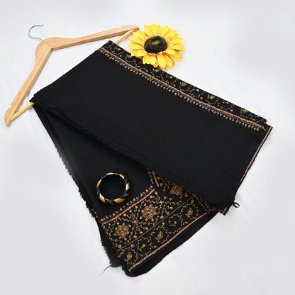 Indian Vintage Black Shawl Pure Woolen Handmade Suzani Long Throw Stole Warm Stole Floral Design Soft Soft Cozy