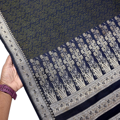 Indian Vintage Sari Blue Heavy Wedding Pure Satin Silk Woven Banarasi Tanchoi Saree 5Yd Ethnic Craft Fabric Upcycle Bridal Heavy Sarees