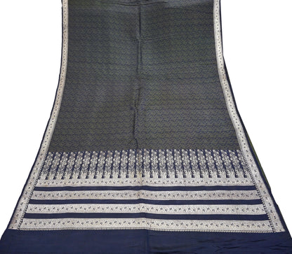 Indian Vintage Sari Blue Heavy Wedding Pure Satin Silk Woven Banarasi Tanchoi Saree 5Yd Ethnic Craft Fabric Upcycle Bridal Heavy Sarees