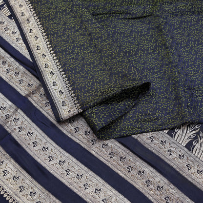 Indian Vintage Sari Blue Heavy Wedding Pure Satin Silk Woven Banarasi Tanchoi Saree 5Yd Ethnic Craft Fabric Upcycle Bridal Heavy Sarees