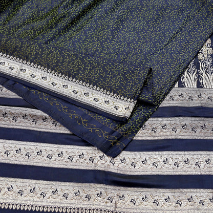 Indian Vintage Sari Blue Heavy Wedding Pure Satin Silk Woven Banarasi Tanchoi Saree 5Yd Ethnic Craft Fabric Upcycle Bridal Heavy Sarees