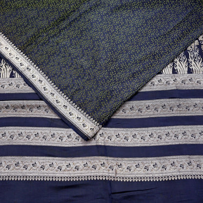 Indian Vintage Sari Blue Heavy Wedding Pure Satin Silk Woven Banarasi Tanchoi Saree 5Yd Ethnic Craft Fabric Upcycle Bridal Heavy Sarees