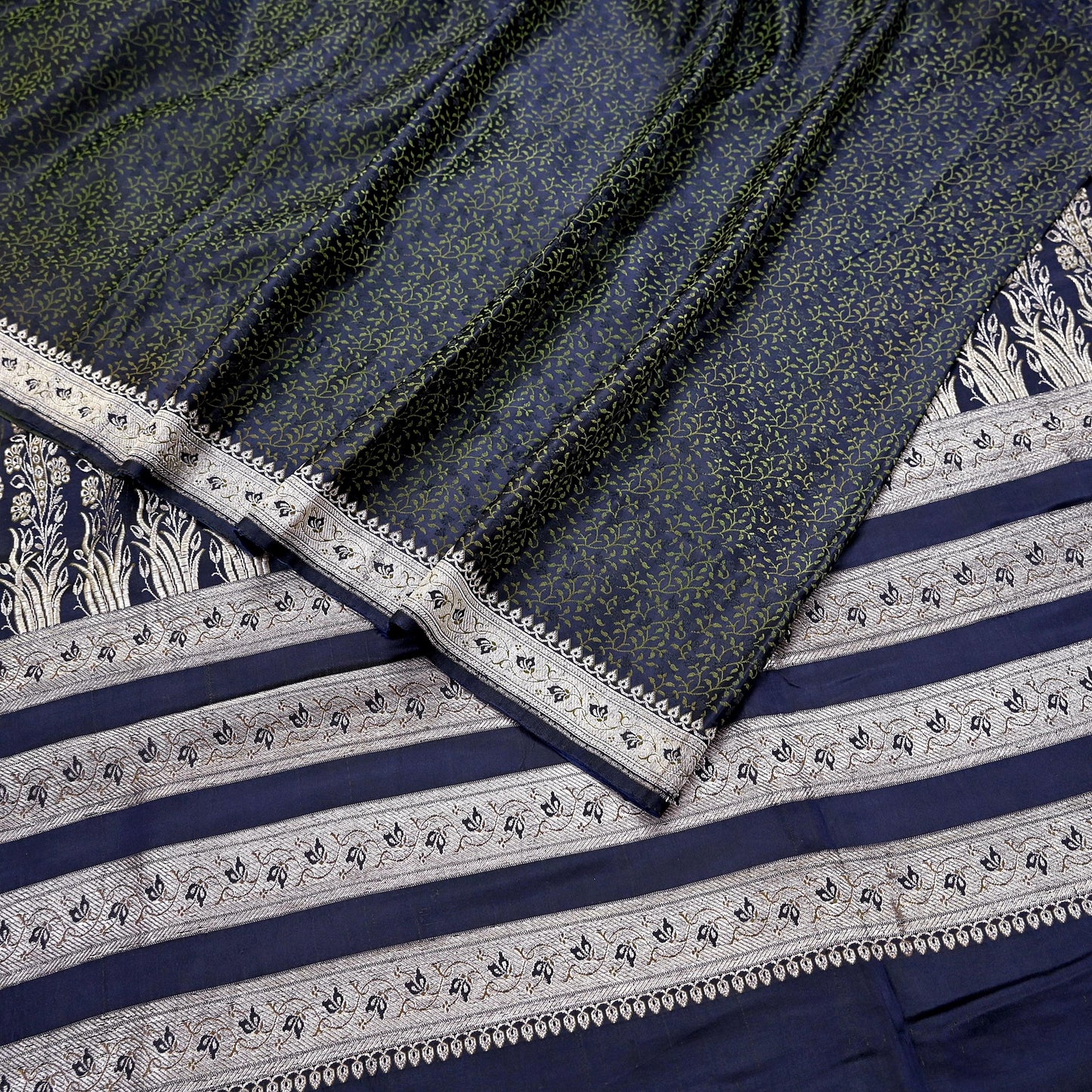 Indian Vintage Sari Blue Heavy Wedding Pure Satin Silk Woven Banarasi Tanchoi Saree 5Yd Ethnic Craft Fabric Upcycle Bridal Heavy Sarees