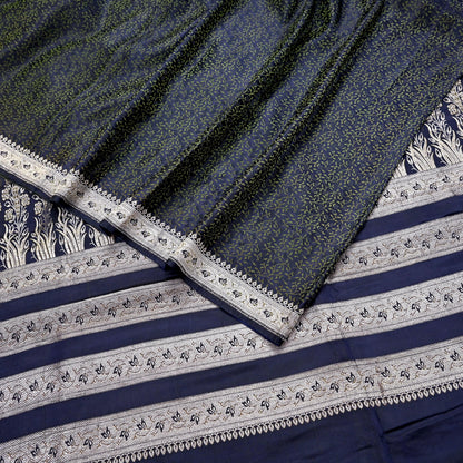 Indian Vintage Sari Blue Heavy Wedding Pure Satin Silk Woven Banarasi Tanchoi Saree 5Yd Ethnic Craft Fabric Upcycle Bridal Heavy Sarees